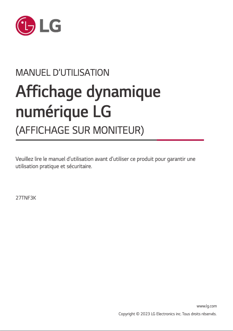 Page n°1 - Manuel utilisateur LG 27TNF3K
