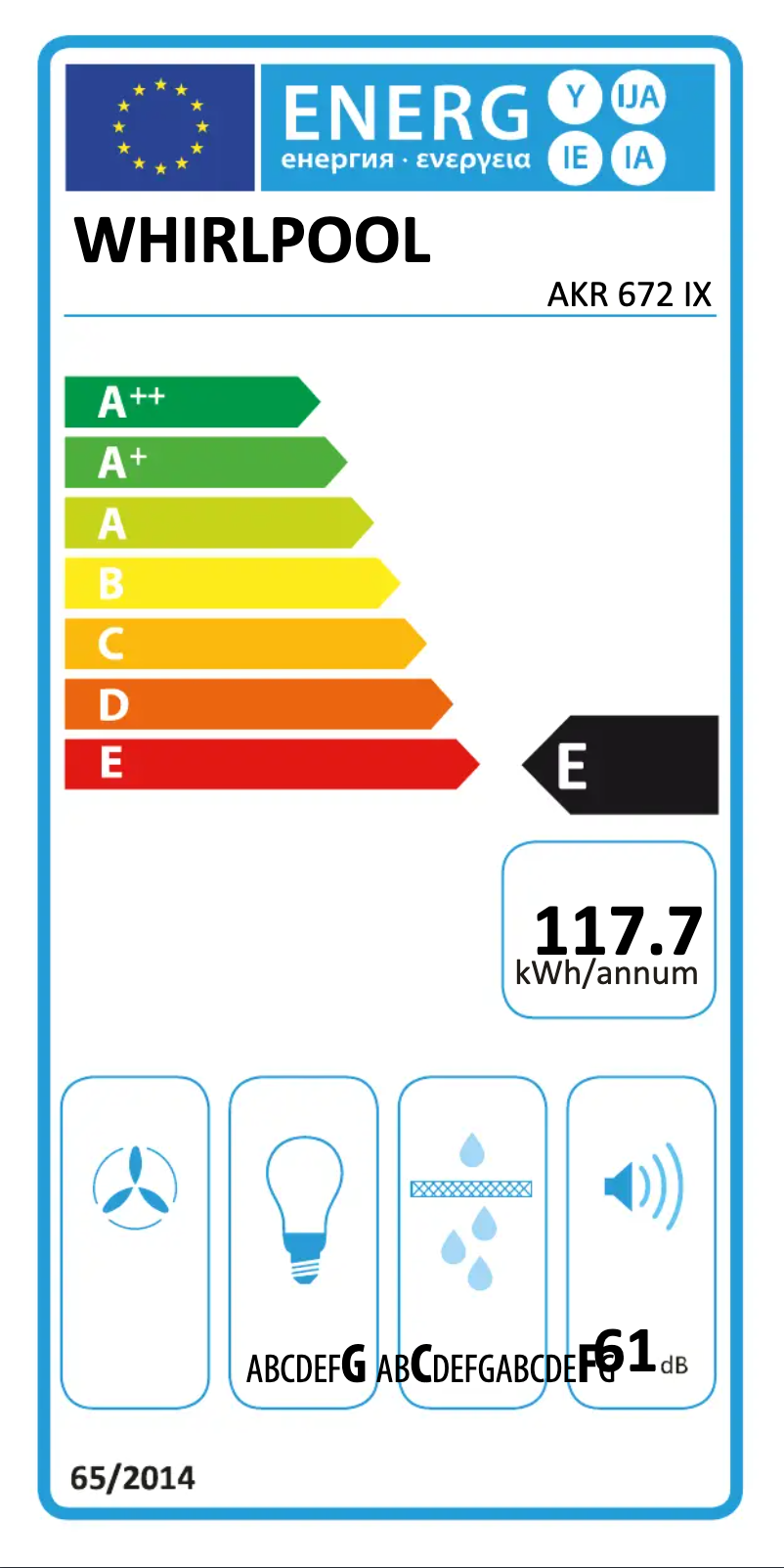 Page 1 de la notice Label énergétique Whirlpool AKR 672 IX