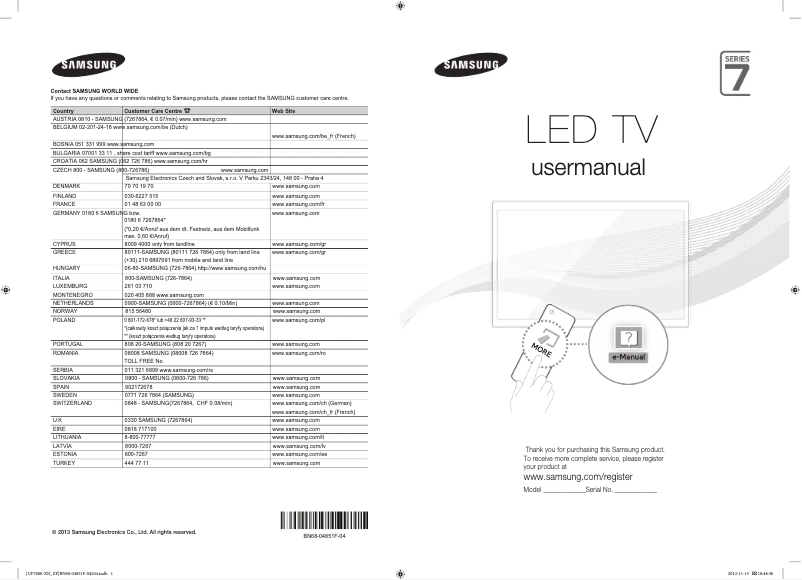 Page n°1 - Manuel utilisateur Samsung UE60F7000SL