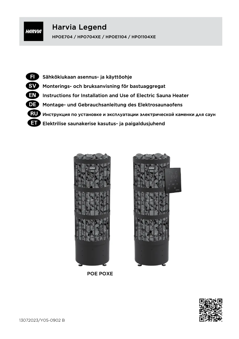 Page n°1 - Manuel utilisateur Harvia Legend PO110XE HPO1104XE