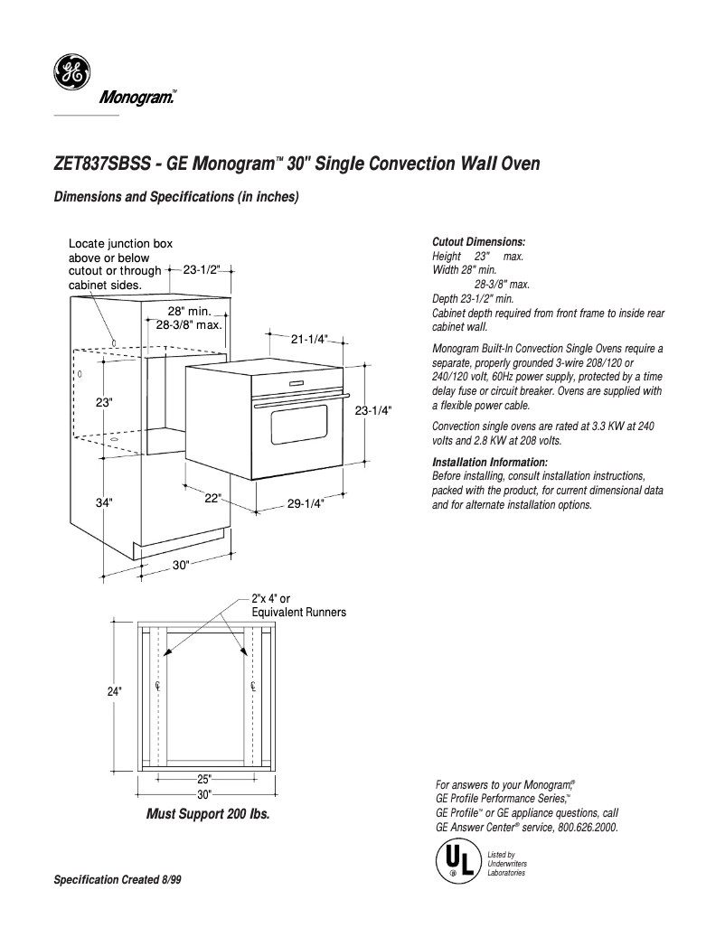 Page n°1 - Fiche technique GE ZET837SBSS