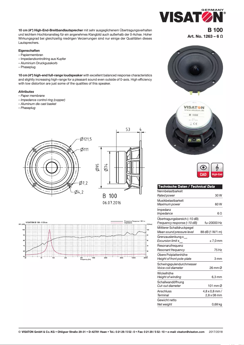 Page 1 de la notice Manuel utilisateur Visaton B 100