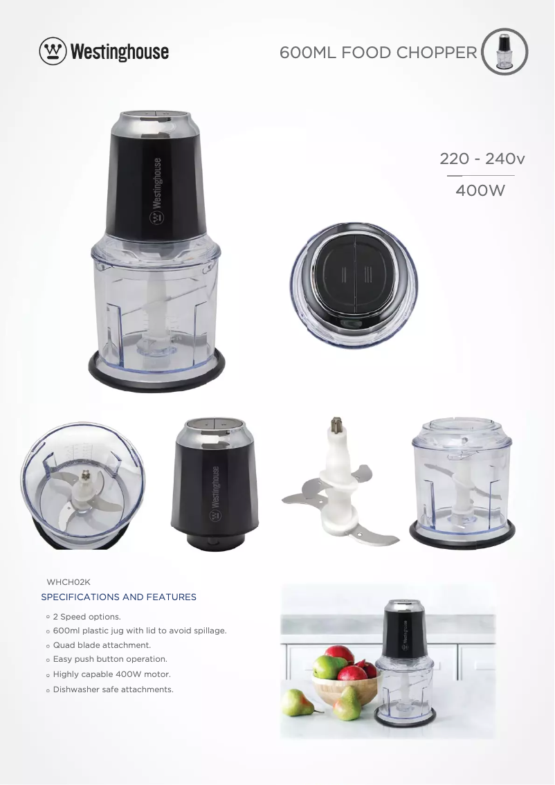 Page 1 de la notice Fiche technique Westinghouse WHCH02K