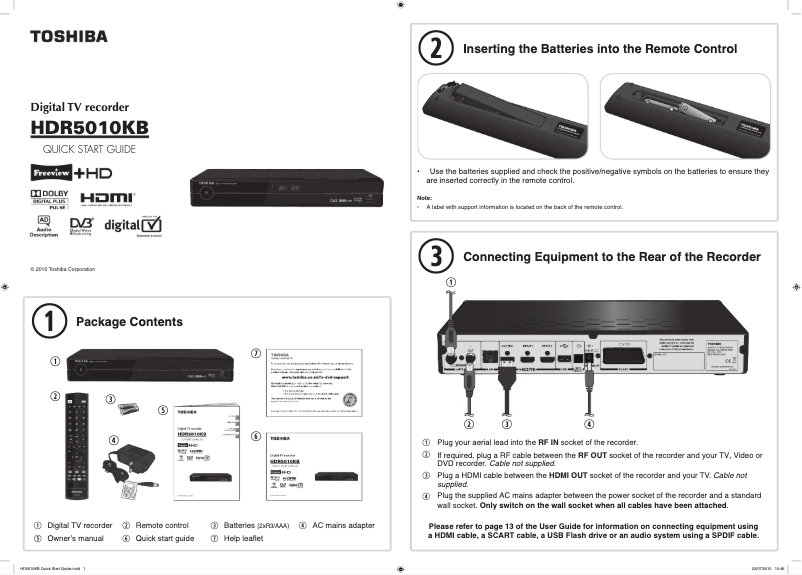 Page 1 de la notice Manuel utilisateur Toshiba HDR5010KB