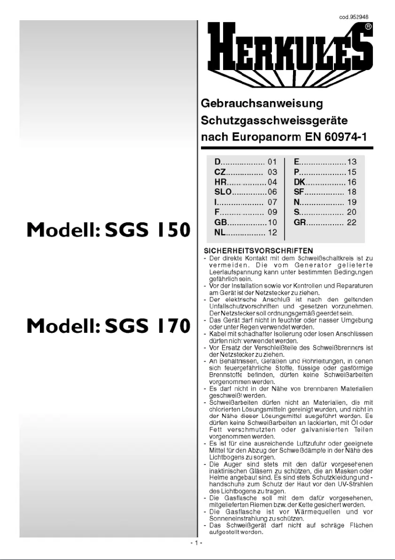 Page 1 de la notice Manuel utilisateur Herkules SGS 170