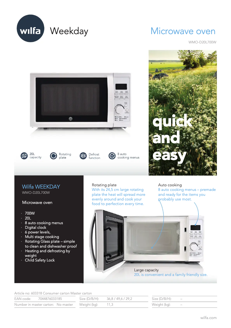 Page n°1 - Brochure Wilfa Weekday WMO-D20L700W