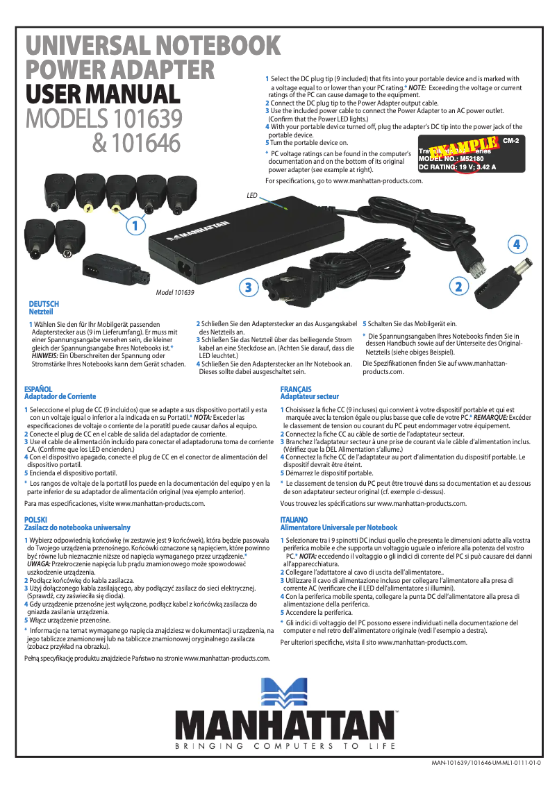 Page 1 de la notice Manuel utilisateur Manhattan 101646