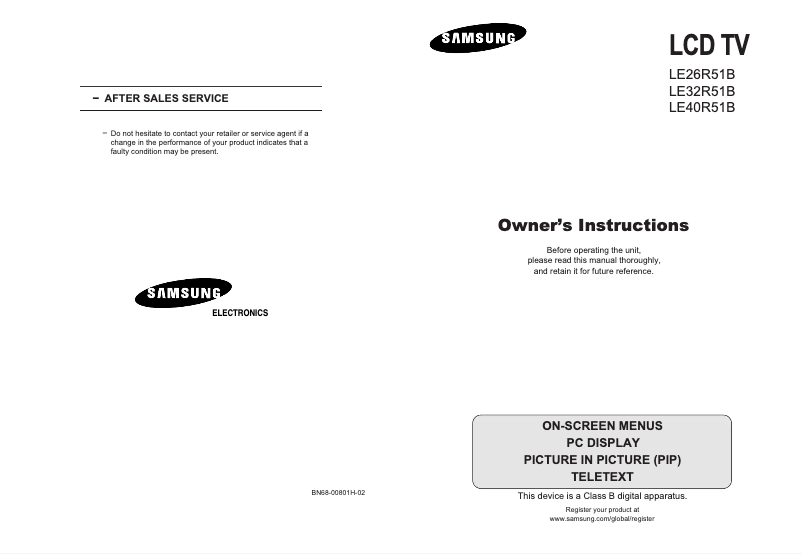 Page 1 de la notice Manuel utilisateur Samsung LE32R51BD