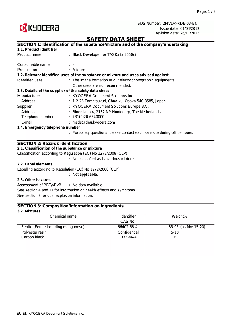 Image de la première page du manuel de l'appareil TASKalfa 2550ci