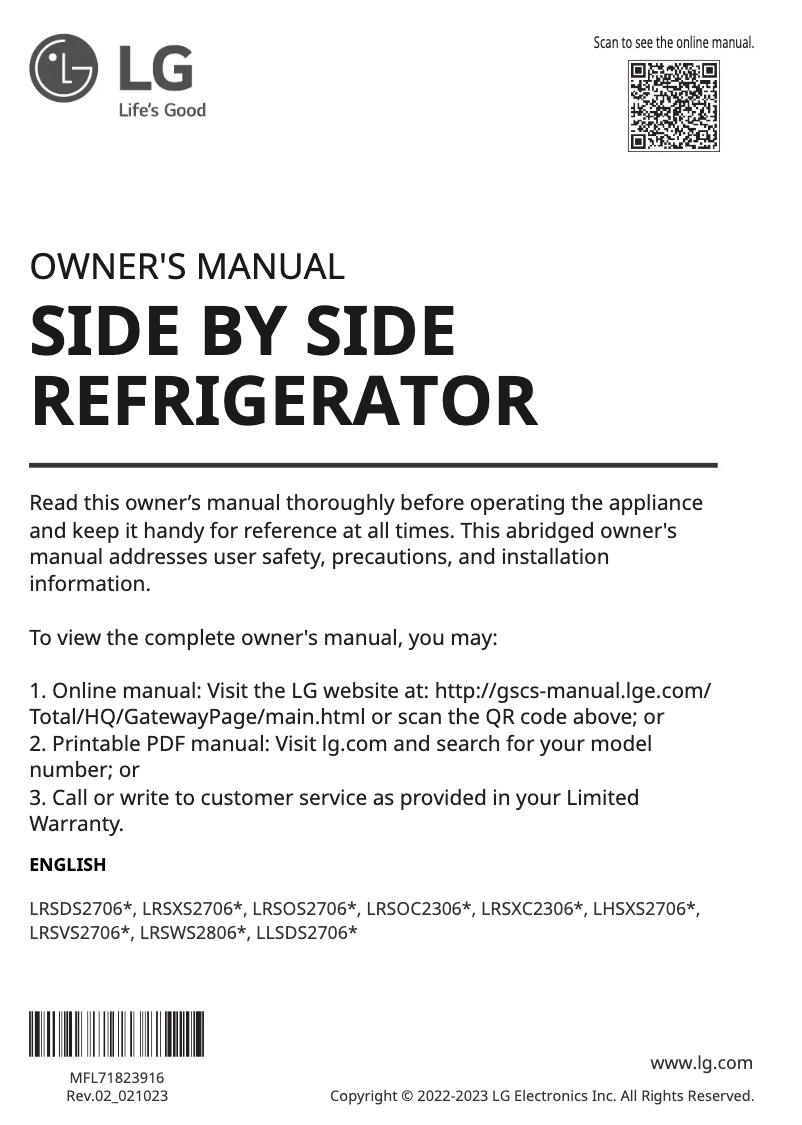 Page 1 of the manual User Manual LG LRSDS2706D