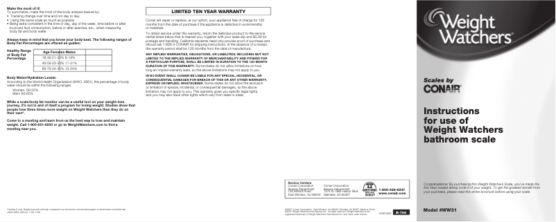 Page 1 de la notice Manuel utilisateur Conair WW31X