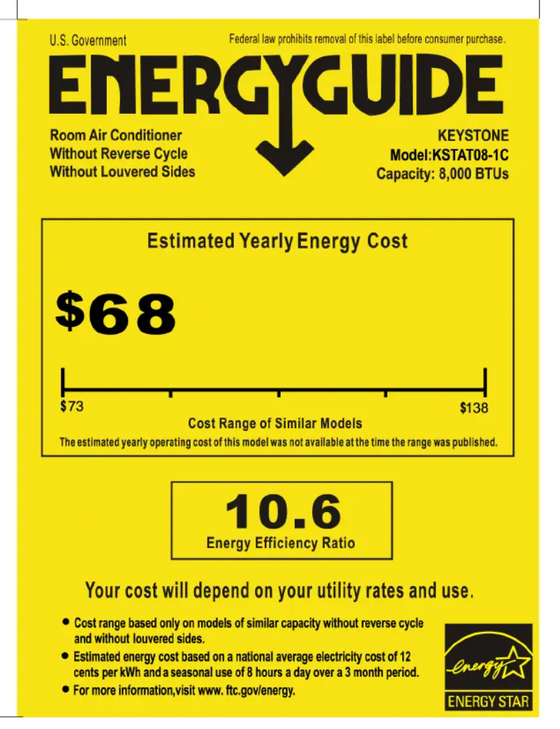 Page n°1 - Label énergétique Keystone KSTAT08-1C