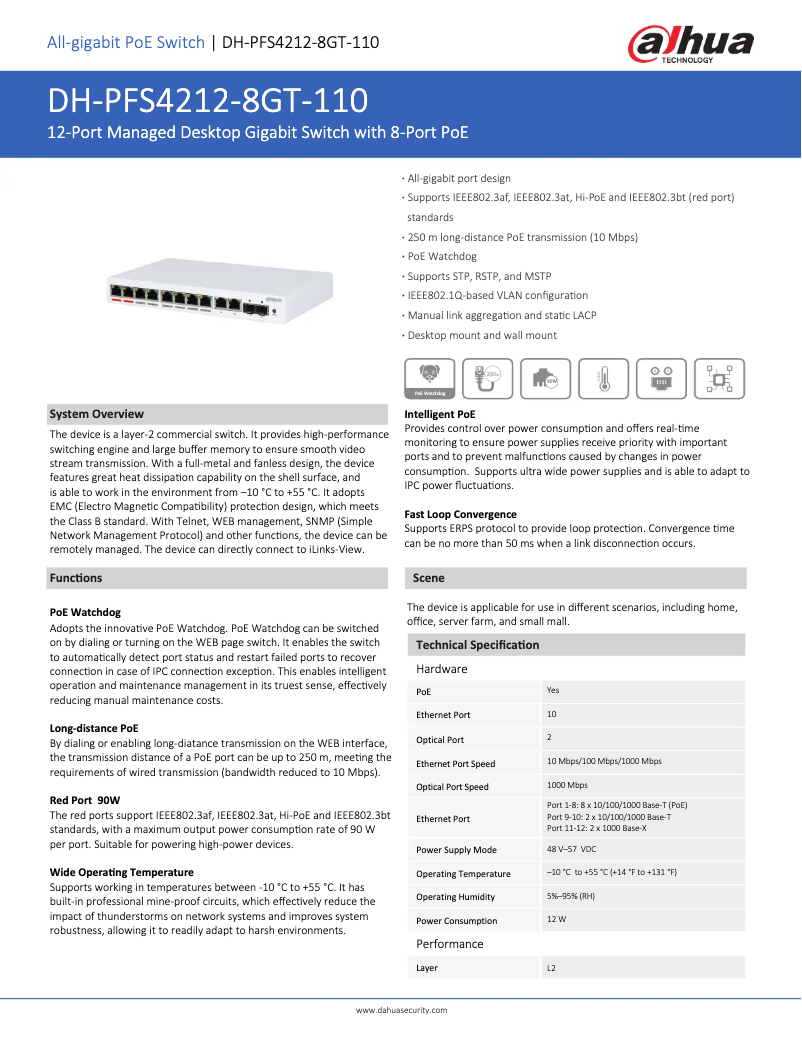 Page n°1 - Fiche technique Dahua Technology PFS4212-8GT-110