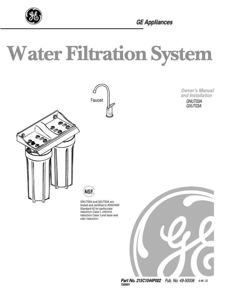 Page n°1 - Manuel d'utilisation et d'entretien GE GXUT03A