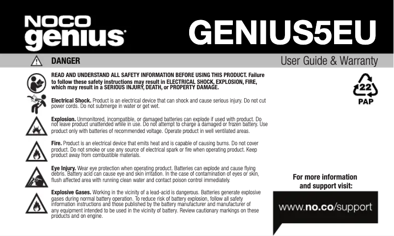 Page 1 de la notice Manuel utilisateur NOCO Genius 5