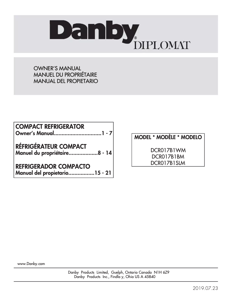 Page 1 de la notice Manuel utilisateur Danby DCR017B1WM