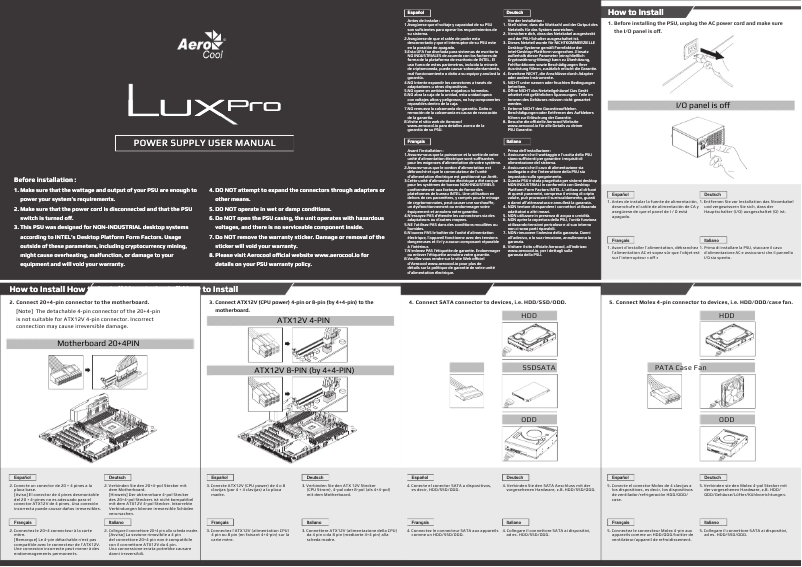 Page 1 de la notice Manuel utilisateur AeroCool Lux Pro