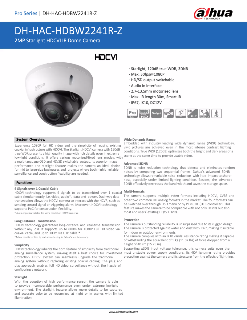 Image de la première page du manuel de l'appareil HAC-HDBW2241R-Z