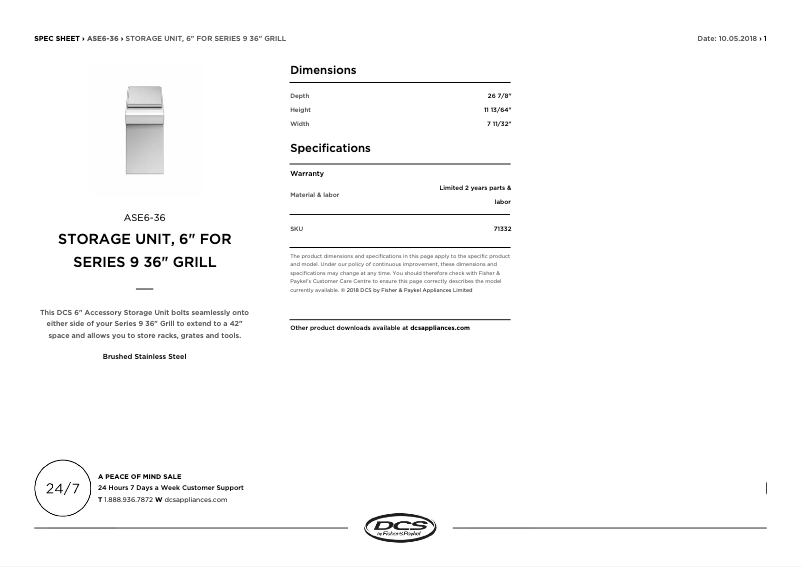 Page 1 de la notice Fiche technique DCS ASH6-48