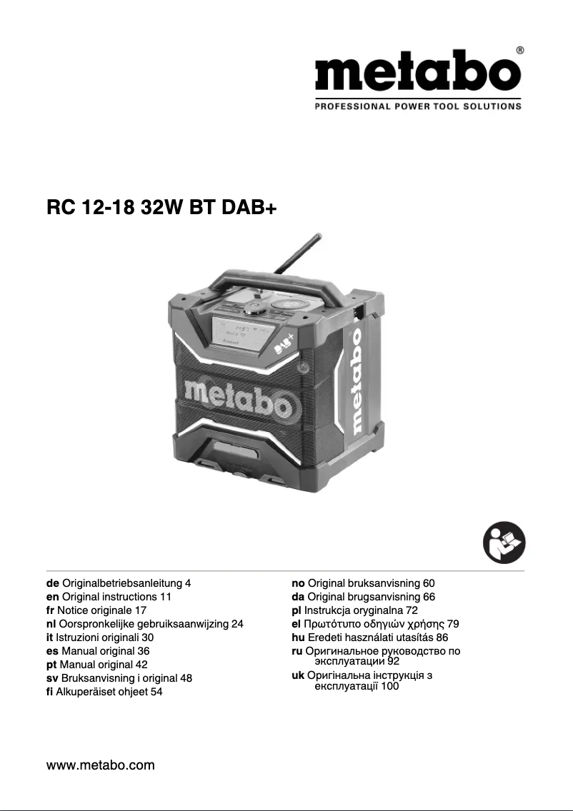Page 1 de la notice Manuel utilisateur Metabo RC 12-18 32W BT DAB+