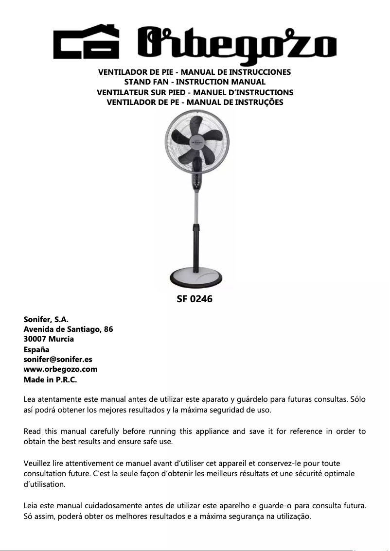 Page n°1 - Manuel utilisateur Orbegozo SF 0246