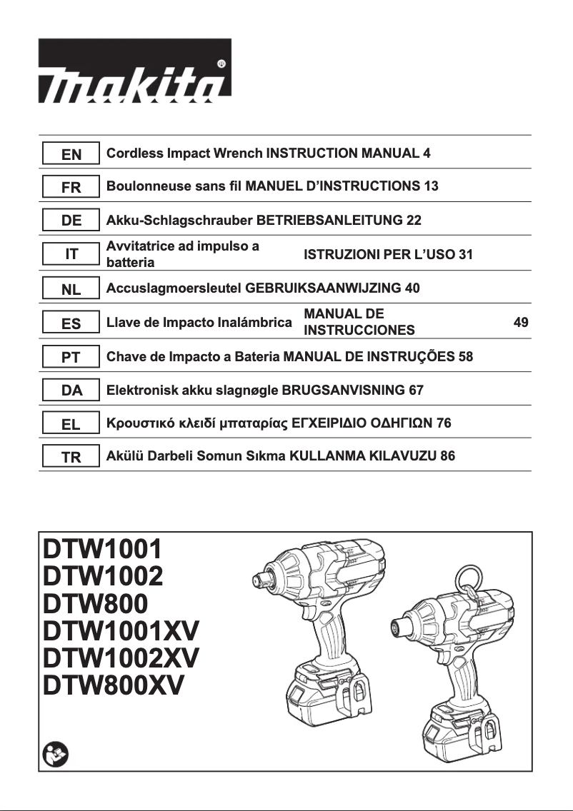 Page 1 de la notice Manuel utilisateur Makita DTW1002