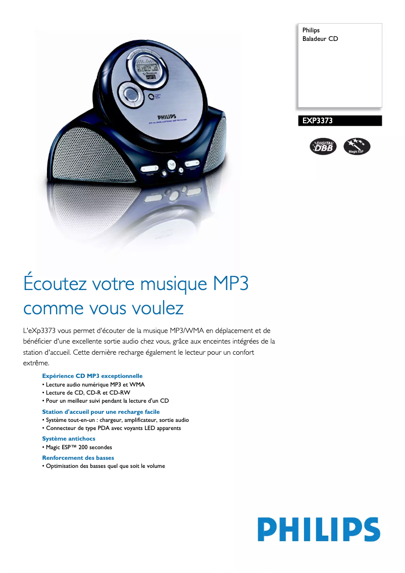 Page n°1 - Fiche technique Philips EXP3373