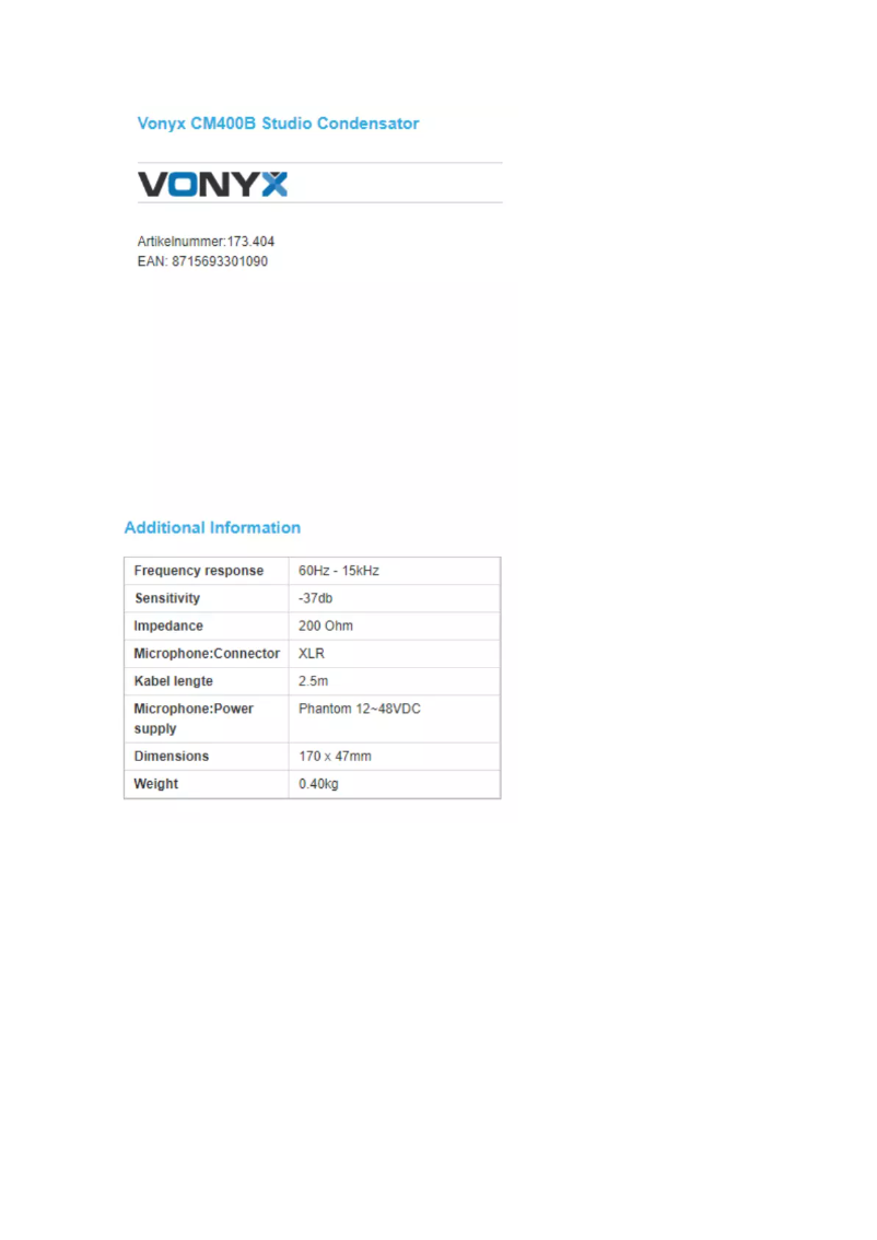 Page 1 de la notice Manuel utilisateur Vonyx CM400B Studio Condensator