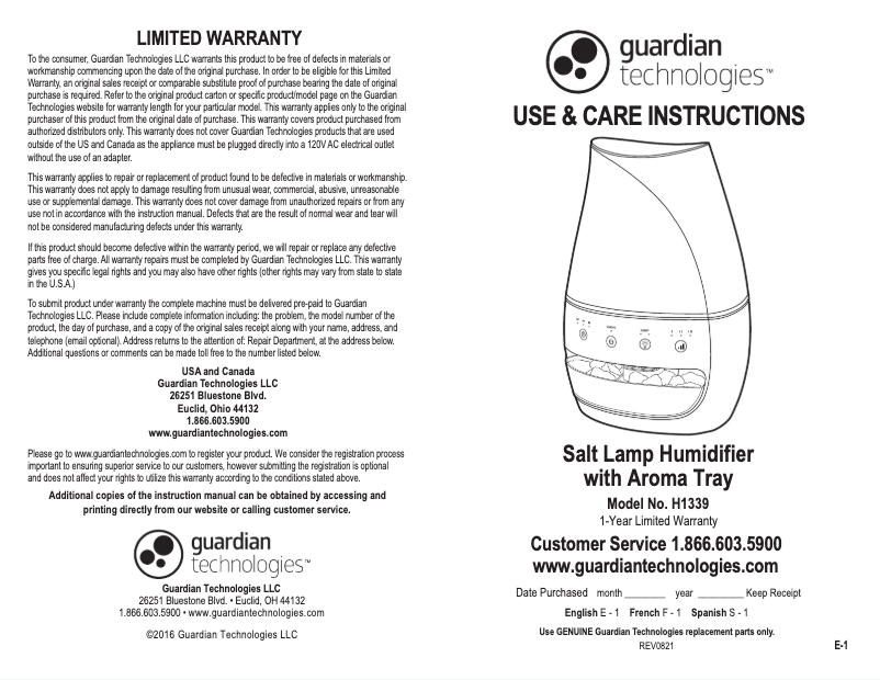 Image de la première page du manuel de l'appareil H1339