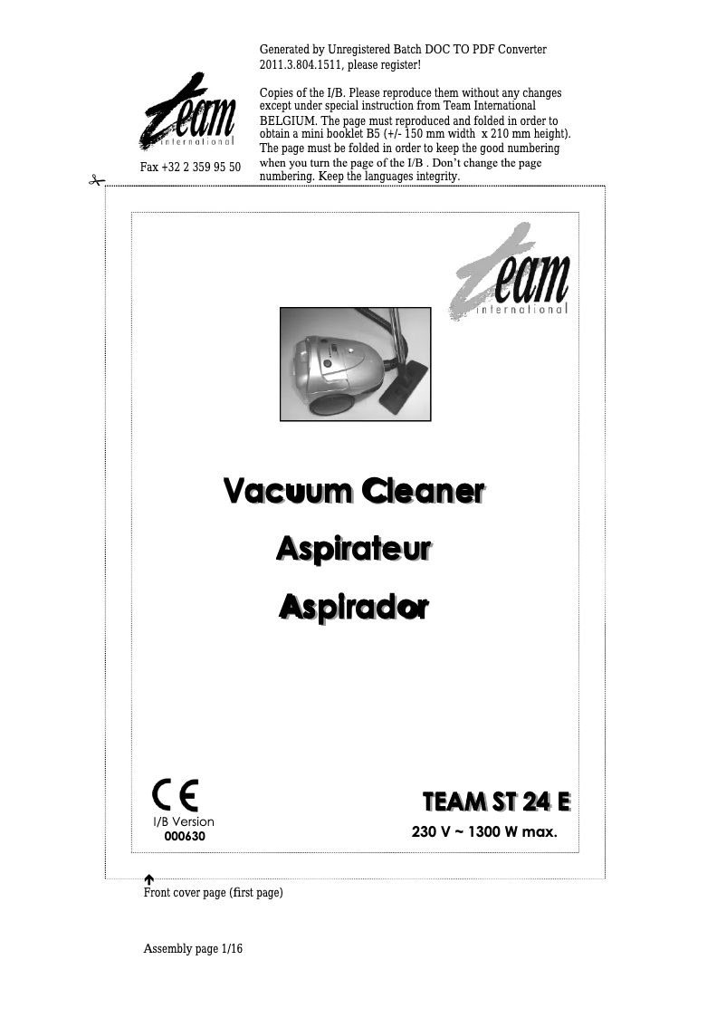 Page n°1 - Manuel utilisateur Team ST 24 E