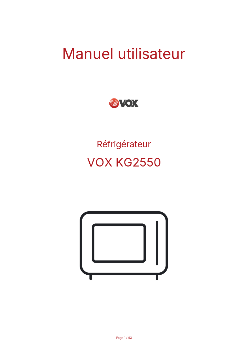 Page n°1 - Manuel utilisateur VOX KG2550