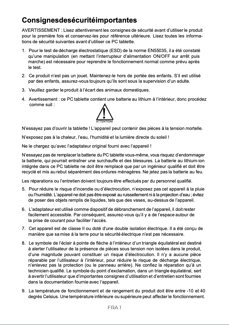 Page 1 de la notice Manuel utilisateur Denver TIQ-10484