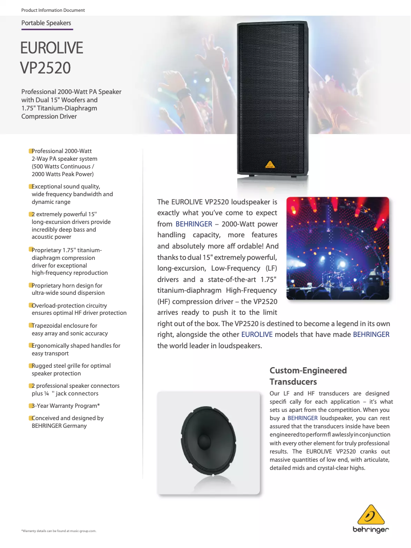 Page n°1 - Fiche technique Behringer Eurolive VP2520