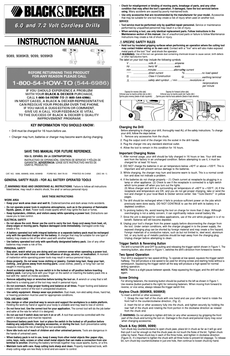 Page 1 de la notice Manuel utilisateur Black & Decker 9089