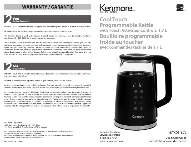 Page 1 de la notice Manuel utilisateur Kenmore KKTKDB-1.7L