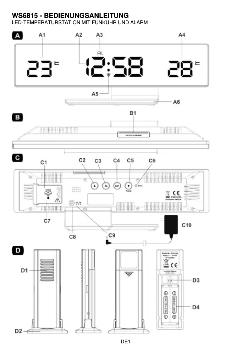 Page 1 de la notice Manuel utilisateur Techno Line WS 6815