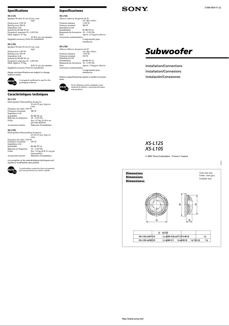 Página 1 del manual Manual de usuario Sony XS-L10S