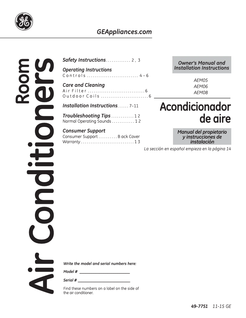 Page n°1 - Manuel d'utilisation et d'entretien GE AEM06LV