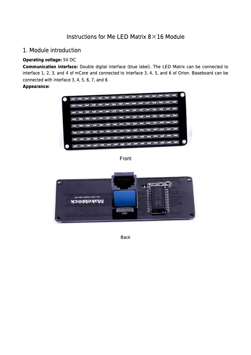 Image de la première page du manuel de l'appareil Me LED Matrix 8x16