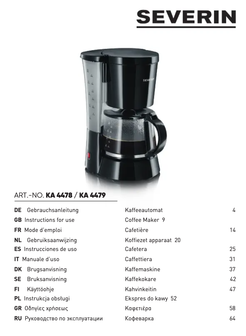 Page 1 de la notice Manuel utilisateur Severin KA 4478
