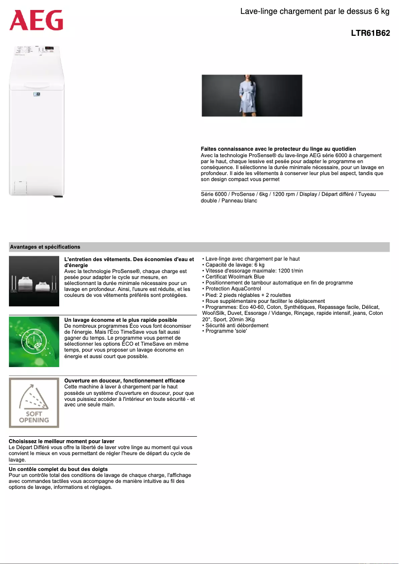 Página 1 del manual Ficha técnica AEG LTR61B62