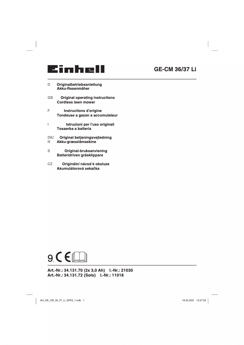 Page n°1 - Manuel utilisateur Einhell GE-CM 36/37 Li