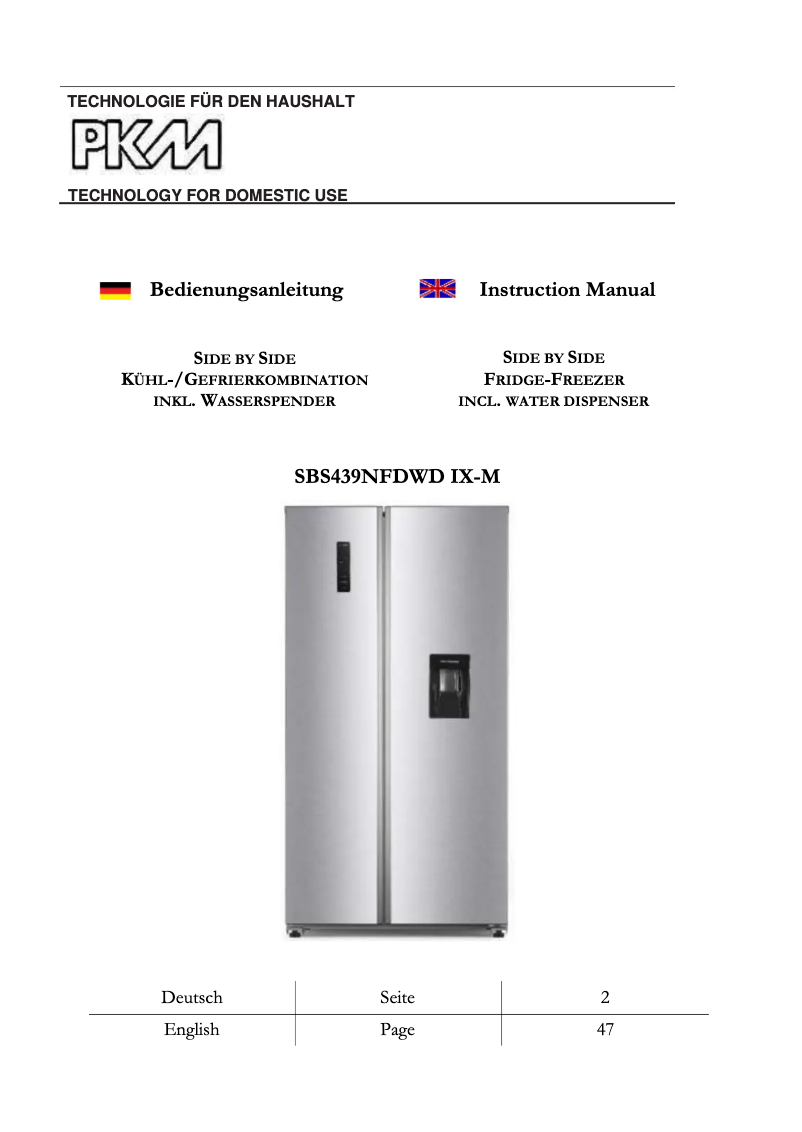 Imagen de la primera página del manual del dispositivo SBS439NFDWD IX-M