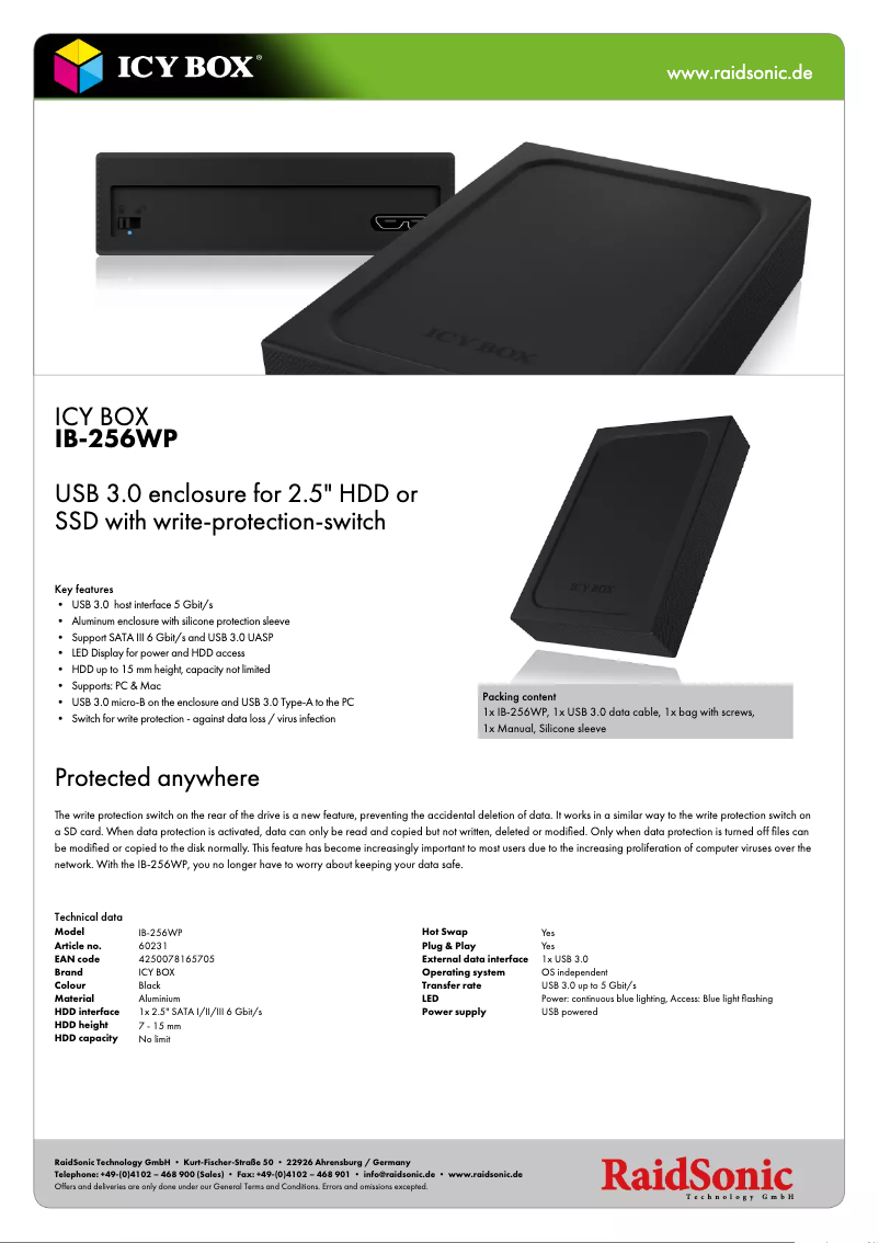 Page n°1 - Fiche technique Icy Box IB-256WP