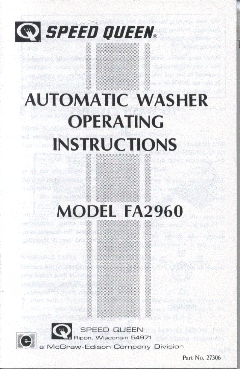 Page 1 de la notice Manuel utilisateur Speed Queen FA2960