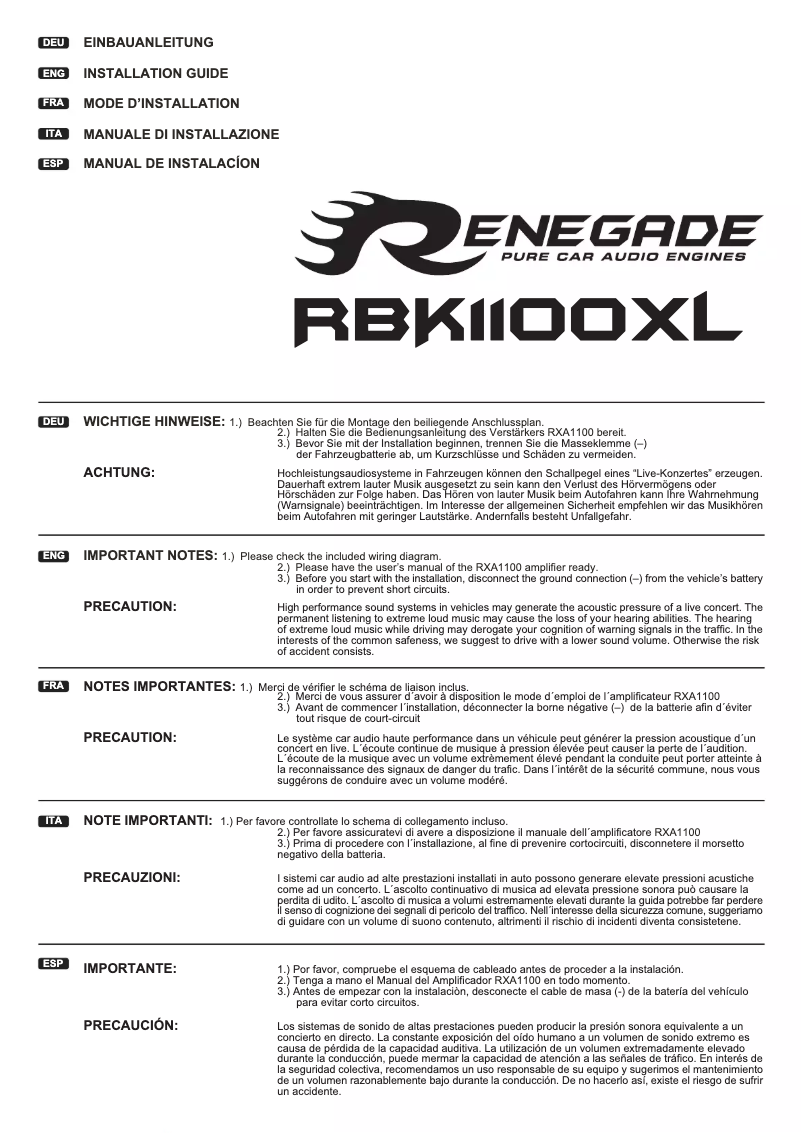 Page n°1 - Manuel utilisateur Renegade RBK1100XL