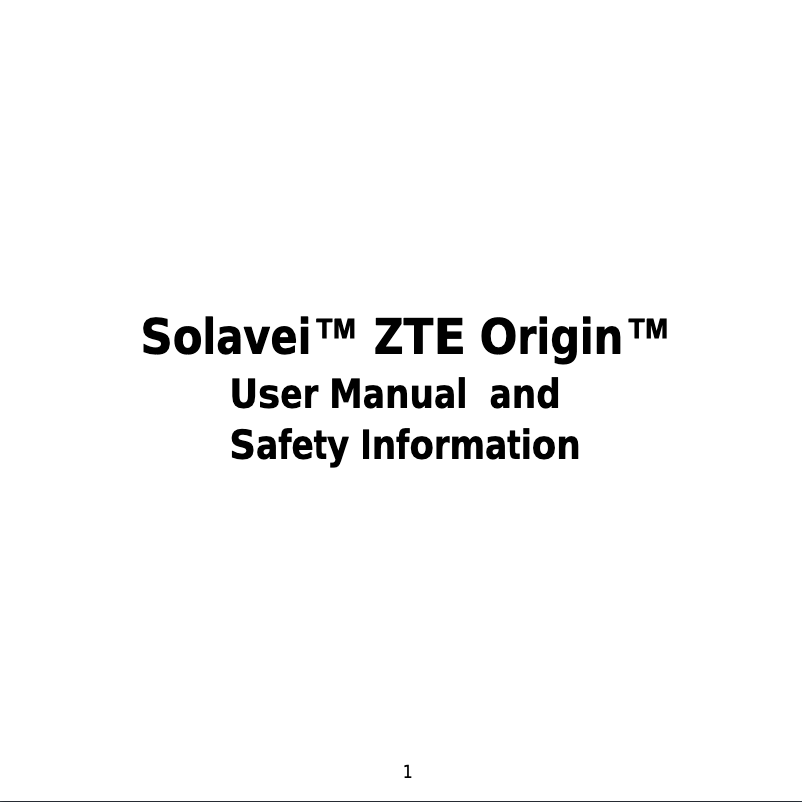 Page 1 de la notice Manuel utilisateur ZTE Solavei Origin
