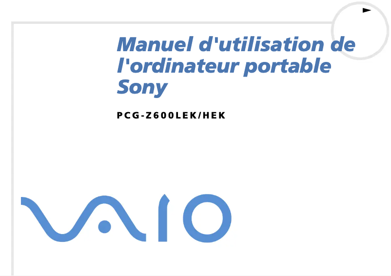 Image de la première page du manuel de l'appareil Vaio PCG-Z600HEK