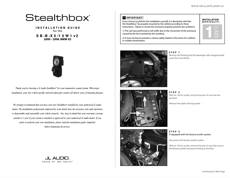 Image de la première page du manuel de l'appareil Stealthbox SB-B-X5/10W1v3
