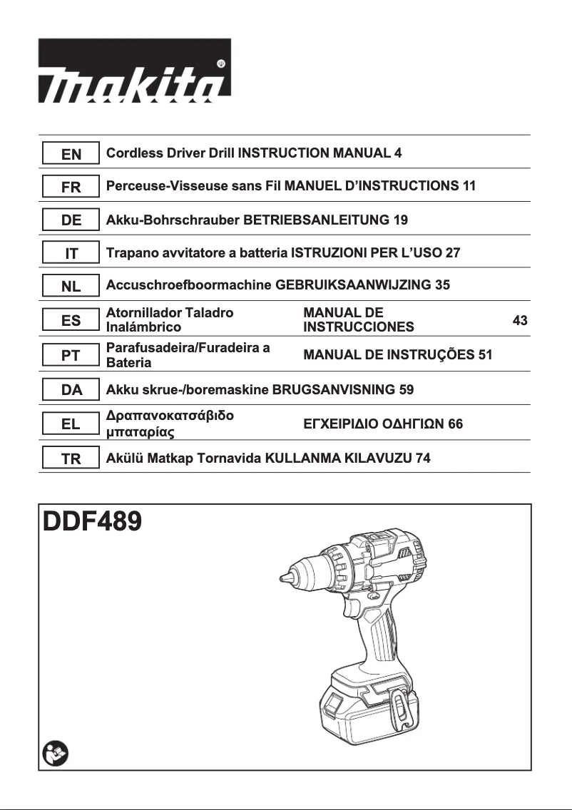 Page 1 de la notice Manuel utilisateur Makita DDF489